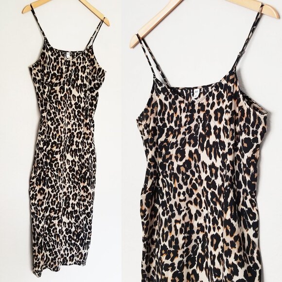 BP Nordstrom Leopard Midi Slip Dress M Side Slit Animal Print Y2K Retro Chic - Picture 7 of 12